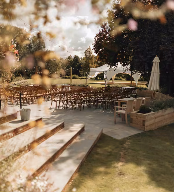 Outdoor wedding venue prepared for a ceremony